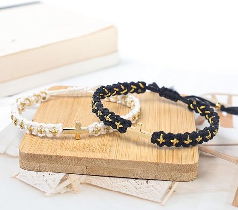 Christian Cross Bracelets Matching Couple Cross Friendship Bracelet Adjustable Braided Rope Jesus String Lucky Wristband for Women Men Easter Baptism in Kuwait