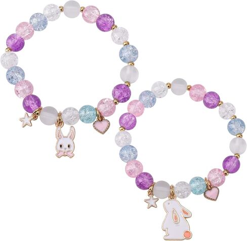 2pcs Easter Gifts, Adjustable Bunny Beaded Bracelet Easter Bracelets Elastic Bunny Bracelet Easter Basket Stuffers Cute Easter Jewelry Gifts for Women Friends Easter Jewelry in Saudi Arabia