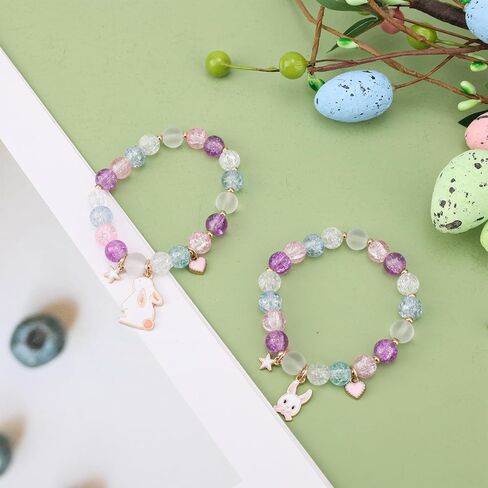 2pcs Easter Gifts, Adjustable Bunny Beaded Bracelet Easter Bracelets Elastic Bunny Bracelet Easter Basket Stuffers Cute Easter Jewelry Gifts for Women Friends Easter Jewelry in Saudi Arabia