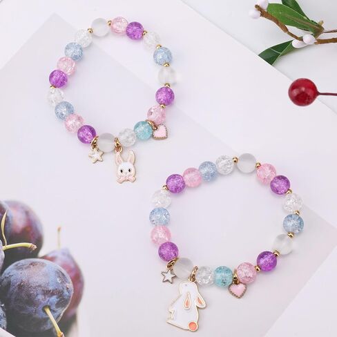 2pcs Easter Gifts, Adjustable Bunny Beaded Bracelet Easter Bracelets Elastic Bunny Bracelet Easter Basket Stuffers Cute Easter Jewelry Gifts for Women Friends Easter Jewelry in Saudi Arabia