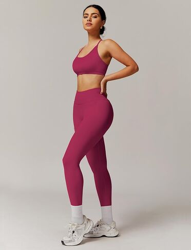 ABOCIW Workout Sets for Women 2 Piece Seamless Backless Strappy Sports Bra Scrunch Butt Lifting High Waist Leggings Gym Set Work Out Clothes Berry Red Medium in Saudi Arabia