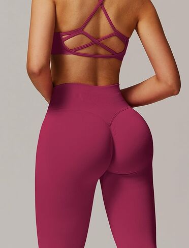 ABOCIW Workout Sets for Women 2 Piece Seamless Backless Strappy Sports Bra Scrunch Butt Lifting High Waist Leggings Gym Set Work Out Clothes Berry Red Medium in Saudi Arabia