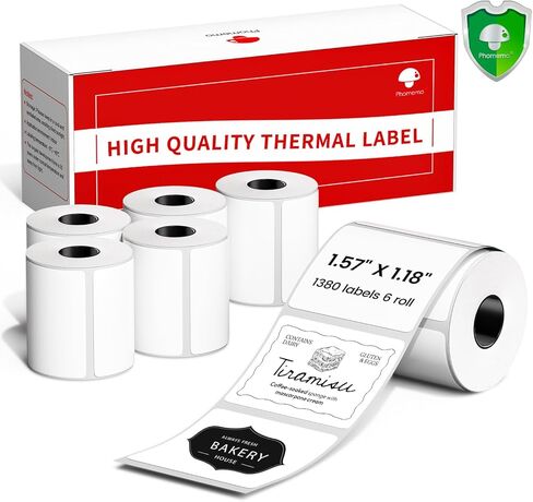 Phomemo Labels M110-1380 Pcs 1.57"x1.18" (40mm x 30mm) Thermal Labels- for M110/M220/M100/M221/M250/M260 Label Printer,for Barcode/Address/Mailing/Logo/Business/Home, Black On White in Saudi Arabia