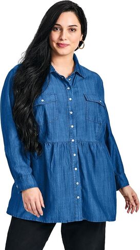 Avenue Women's Plus Size Denim Tiered Shirt in Saudi Arabia