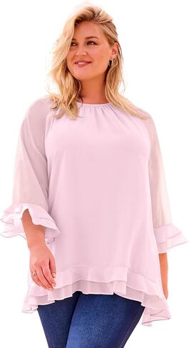 Avenue Women's Plus Size Ruffle Sleeve and Hem Blouse in Saudi Arabia