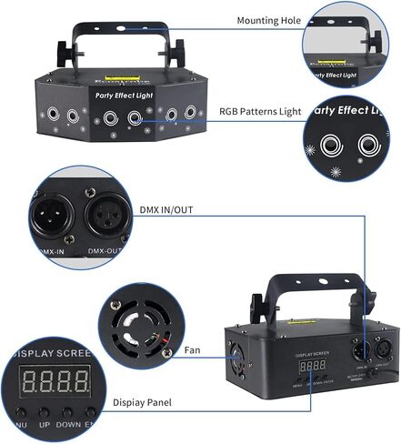 Disco Party Lights,Dj Laser Lights RGB Sound Activated,Master-Slave Scan Light Projector by DMX512 Ctrol,Indoor Dance Light,Pattern Stage Light - for Birthday Light Shows Clubs Bars in Kuwait