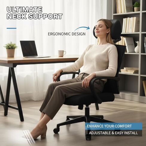 1 Pack Headrest Pillow, Office Chair Headrest Attachment, Neck Support for Office Chair, Back Cushion for Desk Chair for Ergonomic Comfort (Black) in Kuwait