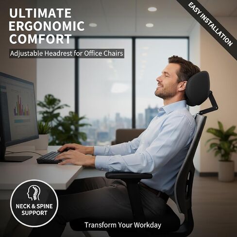 1 Pack Headrest Pillow, Office Chair Headrest Attachment, Neck Support for Office Chair, Back Cushion for Desk Chair for Ergonomic Comfort (Black) in Kuwait