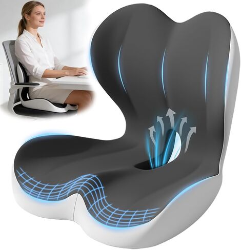 وسادة مقعد داعمة لمنطقة أسفل الظهر، وسادة مريحة من الإسفنج الذكي لتخفيف آلام عرق النسا والورك وعظم الذيل - كرسي مكتب، مقعد سيارة، كرسي ألعاب لساعات طويلة من الجلوس والسائقين in Kuwait