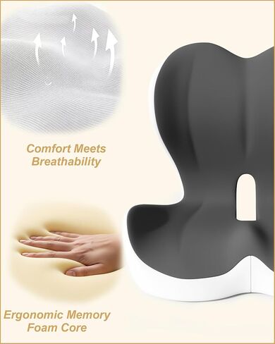 وسادة مقعد داعمة لمنطقة أسفل الظهر، وسادة مريحة من الإسفنج الذكي لتخفيف آلام عرق النسا والورك وعظم الذيل - كرسي مكتب، مقعد سيارة، كرسي ألعاب لساعات طويلة من الجلوس والسائقين in Kuwait