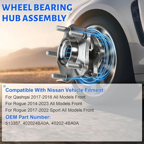 513357 Front Wheel Bearing Hub Assembly with 5 Lug Compatible with Nissan Rogue 2014-2023, Fit for Nissan Qashqai 2017-2018, Fit for Rogue Sport 2017-2022 in Kuwait