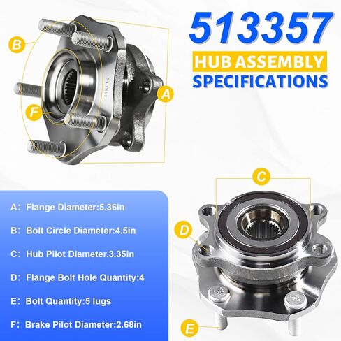 513357 Front Wheel Bearing Hub Assembly with 5 Lug Compatible with Nissan Rogue 2014-2023, Fit for Nissan Qashqai 2017-2018, Fit for Rogue Sport 2017-2022 in Kuwait