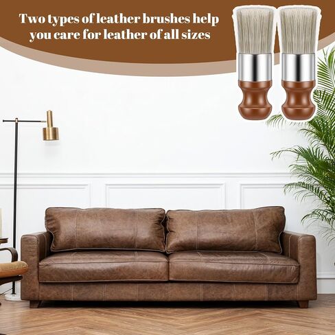 2PCS Leather Brush for Furniture Salve, Wood Horse Hair Shoe Boot Polish Care Brushes, Premium Wax Brushing Tool with Comfortable Handle for Home Leather Cleaning and Car Interior Seat Detailing in Saudi Arabia