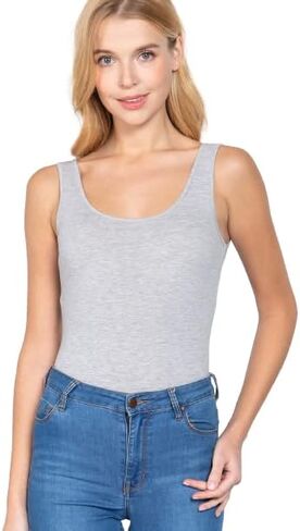 Khanomak Women's Sleeveless Double Scoop Neck Cotton Spandex Jersey Bodysuit in Saudi Arabia