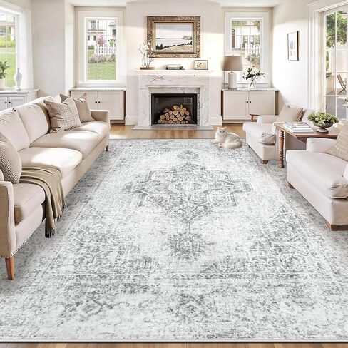 سجاد منطقة 8 × 10 لغرفة المعيشة، سجادة بوهو محايدة عتيقة قابلة للغسل غير قابلة للانزلاق سجادة أرضية منخفضة الوبر لغرفة النوم وغرفة الطعام والمكتب المنزلي (بيج، 8 × 10 بوصة) in Kuwait