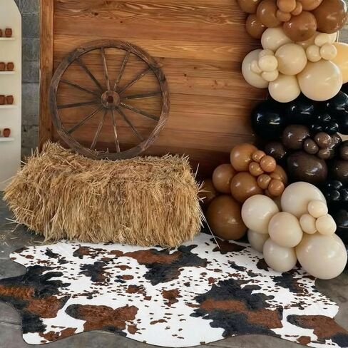 Nuanchu Western Cowboy Party Decorations Cow Print Cowhide Rug Wooden Wagon Wheel Vintage Rustic Western Party Decor for Cowboy Theme Birthday Decor in Saudi Arabia