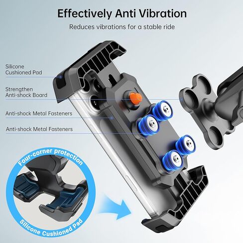 Motorcycle Phone Mount with Vibration Dampener & Security Lock, 720° Adjustable Bike Phone Holder Handlebar, Anti-Theft Motorcycle Phone Holder for iPhone 17/16/15/14/13 Series, 4.5-6.8" Phones in Kuwait