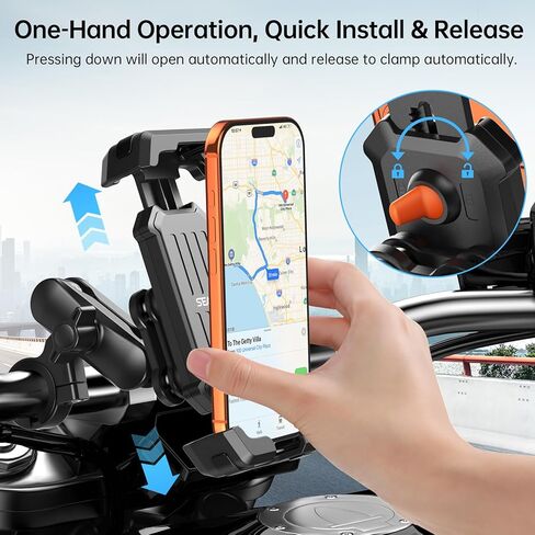 Motorcycle Phone Mount with Vibration Dampener & Security Lock, 720° Adjustable Bike Phone Holder Handlebar, Anti-Theft Motorcycle Phone Holder for iPhone 17/16/15/14/13 Series, 4.5-6.8" Phones in Kuwait