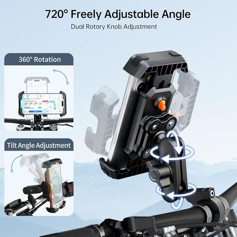Motorcycle Phone Mount with Vibration Dampener & Security Lock, 720° Adjustable Bike Phone Holder Handlebar, Anti-Theft Motorcycle Phone Holder for iPhone 17/16/15/14/13 Series, 4.5-6.8" Phones in Kuwait
