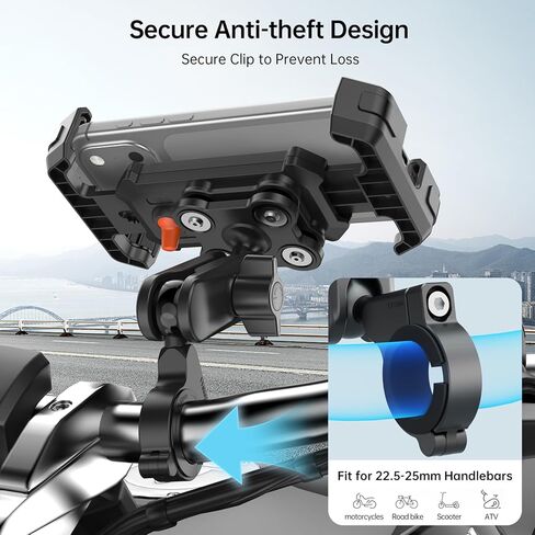 Motorcycle Phone Mount with Vibration Dampener & Security Lock, 720° Adjustable Bike Phone Holder Handlebar, Anti-Theft Motorcycle Phone Holder for iPhone 17/16/15/14/13 Series, 4.5-6.8" Phones in Kuwait