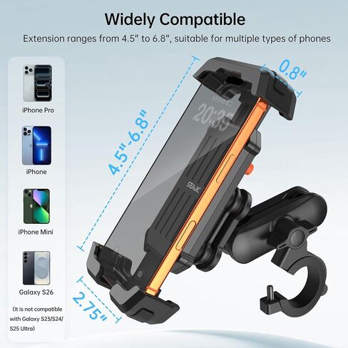 Motorcycle Phone Mount with Vibration Dampener & Security Lock, 720° Adjustable Bike Phone Holder Handlebar, Anti-Theft Motorcycle Phone Holder for iPhone 17/16/15/14/13 Series, 4.5-6.8" Phones in Kuwait