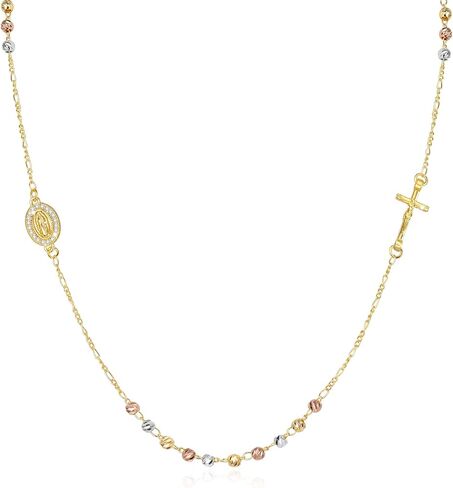 Gold Rosary Beads Cross Necklace - 14k Gold Plated Virgin Mary Necklaces,Non Tarnish Golden Catholic Virgen de Guadalupe Choker Jewelry,Religious Rosarios Catolicos Baptism Confirmation Gift for Women in Saudi Arabia