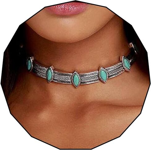 Olbye Turquoise Necklace Short Silver Choker Necklaces Western Personalize Boho Necklace Jewelry for Women in Saudi Arabia