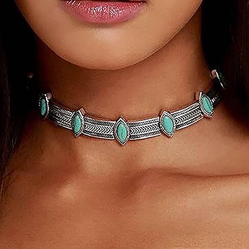 Olbye Turquoise Necklace Short Silver Choker Necklaces Western Personalize Boho Necklace Jewelry for Women in Saudi Arabia