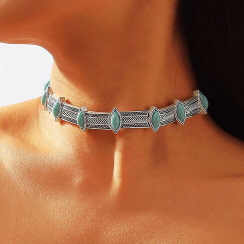 Olbye Turquoise Necklace Short Silver Choker Necklaces Western Personalize Boho Necklace Jewelry for Women in Saudi Arabia