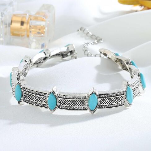 Olbye Turquoise Necklace Short Silver Choker Necklaces Western Personalize Boho Necklace Jewelry for Women in Saudi Arabia