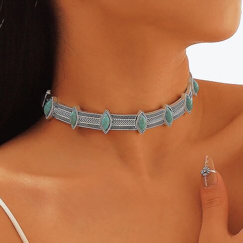 Olbye Turquoise Necklace Short Silver Choker Necklaces Western Personalize Boho Necklace Jewelry for Women in Saudi Arabia