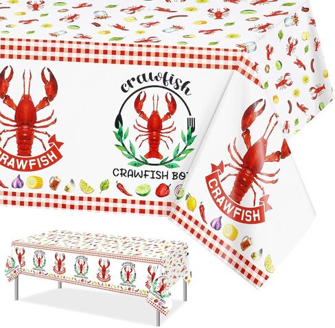لوازم الحفلات من PHOGARY Crawfish Boil - 3 قطع مفرش طاولة جراد البحر من البلاستيك غطاء طاولة جراد البحر الأحمر ديكورات حفلات غليان المأكولات البحرية - ديكور طاولة مستطيل 108 × 51 بوصة... in Kuwait