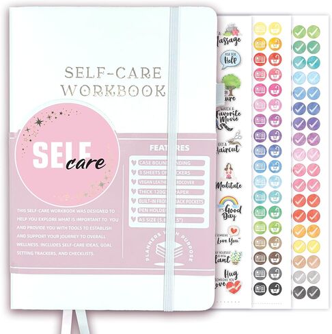 مخطط الرعاية الذاتية للنساء - مجلة العافية واليقظة مع المطالبات الإرشادية، وتمارين الحب الذاتي والامتنان - دفتر ملاحظات يومي للانعكاس وتحديد الأهداف - غلاف فني جمالي A5 (أبيض) in Kuwait