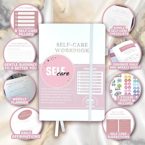 مخطط الرعاية الذاتية للنساء - مجلة العافية واليقظة مع المطالبات الإرشادية، وتمارين الحب الذاتي والامتنان - دفتر ملاحظات يومي للانعكاس وتحديد الأهداف - غلاف فني جمالي A5 (أبيض) in Kuwait