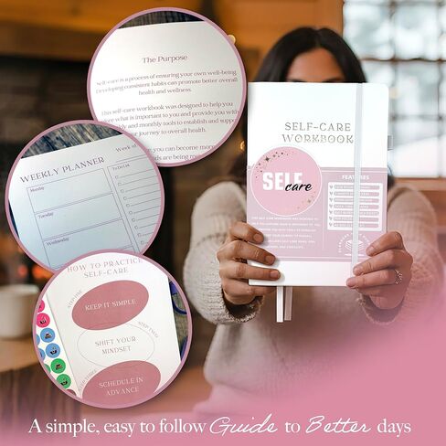 مخطط الرعاية الذاتية للنساء - مجلة العافية واليقظة مع المطالبات الإرشادية، وتمارين الحب الذاتي والامتنان - دفتر ملاحظات يومي للانعكاس وتحديد الأهداف - غلاف فني جمالي A5 (أبيض) in Kuwait