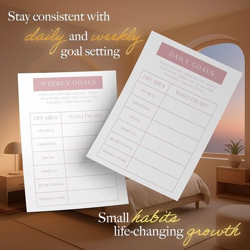 مخطط الرعاية الذاتية للنساء - مجلة العافية واليقظة مع المطالبات الإرشادية، وتمارين الحب الذاتي والامتنان - دفتر ملاحظات يومي للانعكاس وتحديد الأهداف - غلاف فني جمالي A5 (أبيض) in Kuwait