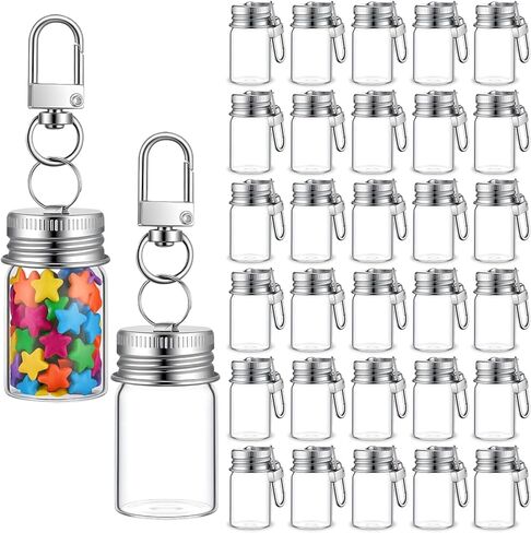 30 PCS Keychain Seasoning Bottles, 7ml Tiny Glass Bottles with Aluminum Lid Glass Wishing Bottle Empty Tiny Glasses Jars Mini Message Glasses Bottle for DIY Wedding Favors Home Crafts Travel Gifts in Saudi Arabia