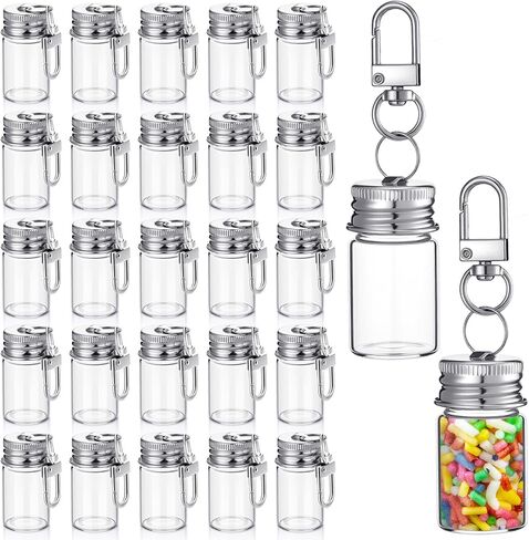 Weysat 36 Pcs 10ml Small Glass Bottle Keychain Bulk Mini Seasoning Bottles Keychain with Aluminum Lid Tiny Glass Wishing Jars Message Potion Bottles for DIY Wedding Favors Home Crafts Travel Gifts in Saudi Arabia