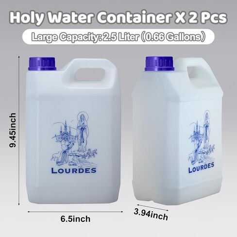 Chuangdi 2 Pcs Lourdes Holy Water in 2.5 Liter Container Our Lady of Lourdes Bottles Holy Water Empty Container for Catholic Christian Church Communion Gift Baptism Favors (0.66 Gallons) in Saudi Arabia