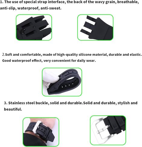 Men's Rubber Strap Compatible for Invicta Reserve Subaqua Scuba 0913 0915 0917 0918 Ladies outdoor work waterproof silicone watch band wrist strap buckle (Black Band Silver Buckle) in Saudi Arabia