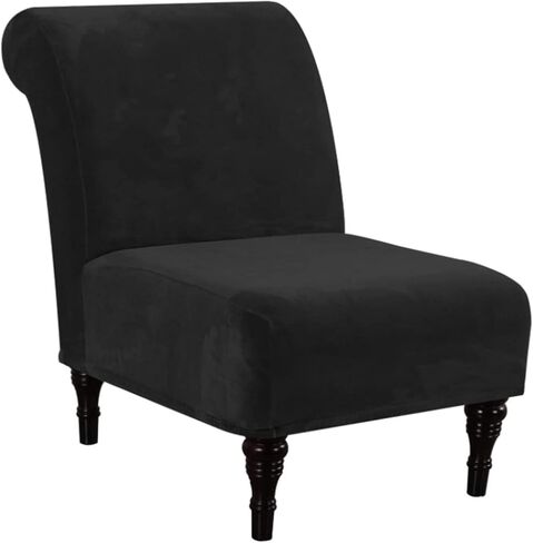 غطاء كرسي مخملي بدون ذراع - غطاء كرسي شبشب ناعم قابل للتمدد، واقي أثاث قابل للإزالة لغرفة المعيشة وغرفة النوم والفندق (أسود) in Kuwait