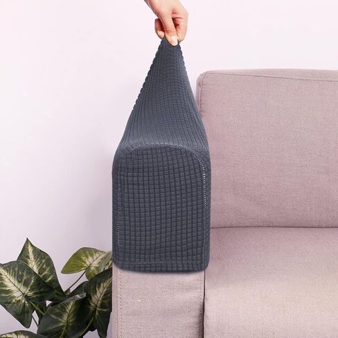 2 Pcs Couch Arm Covers Polyester Anti- Slip Armchair Cover for Chairs Sofa Stretch Furniture Protector Washable Dark Grey in Saudi Arabia