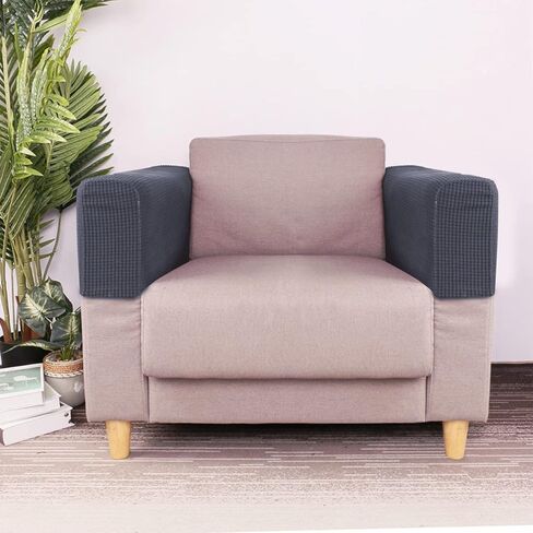 2 Pcs Couch Arm Covers Polyester Anti- Slip Armchair Cover for Chairs Sofa Stretch Furniture Protector Washable Dark Grey in Saudi Arabia