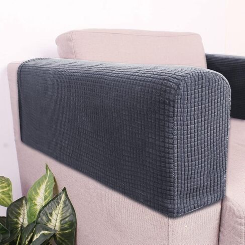 2 Pcs Couch Arm Covers Polyester Anti- Slip Armchair Cover for Chairs Sofa Stretch Furniture Protector Washable Dark Grey in Saudi Arabia