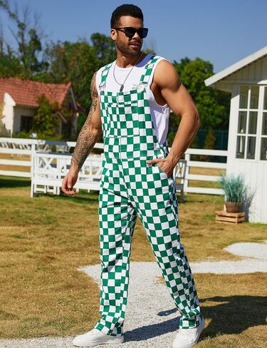 Overalls for Men Checkered Jumpsuits Stretchy Rompers Work Bibs Coveralls Plaid Overol Para Hombre in Saudi Arabia