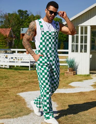 Overalls for Men Checkered Jumpsuits Stretchy Rompers Work Bibs Coveralls Plaid Overol Para Hombre in Saudi Arabia