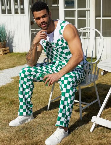 Overalls for Men Checkered Jumpsuits Stretchy Rompers Work Bibs Coveralls Plaid Overol Para Hombre in Saudi Arabia