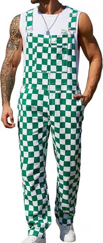 Overalls for Men Checkered Jumpsuits Stretchy Rompers Work Bibs Coveralls Plaid Overol Para Hombre in Saudi Arabia