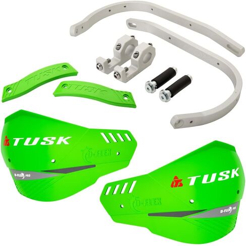 TUSK D-Flex Pro Handguards Silver Bar/Green Plastics – Universal Aluminum Fit for 7/8″ Handlebars – Dirt Bike MX Motocross ADV Adventure Motorcycle in Saudi Arabia