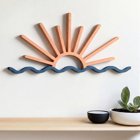 Novabright Sunrise or Sunset with Wave Ocean Wood Wall Art Sunrise at Sea Beach Wave Decor for Home Bedroom Living Room Above Bed Decor Nautical Minimalist Line Sign, Housewarming Gift in Saudi Arabia
